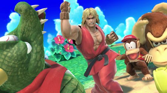 Super Smash Bros Ultimate Ken punching up into the air