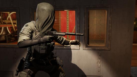 Rainbow Six Siege North Star: Nokk sneaking with their suppressed pistol at the ready.