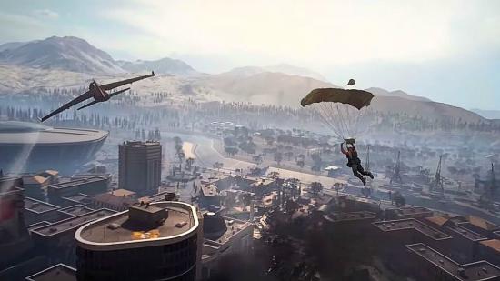 Call of Duty Warzone player parachuting into Verdansk