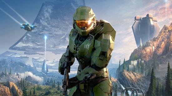 Master Chief in front of a space backdrop