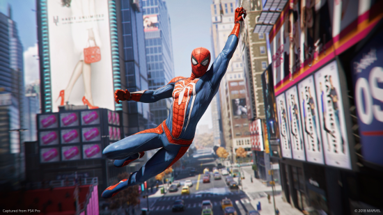 Spider-Man swings through New York on a web