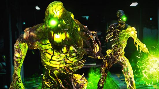 Call of Duty Black Ops Cold War Zombies Aetherium Crystals: A skeletal glowing green zombie screeching at the camera.