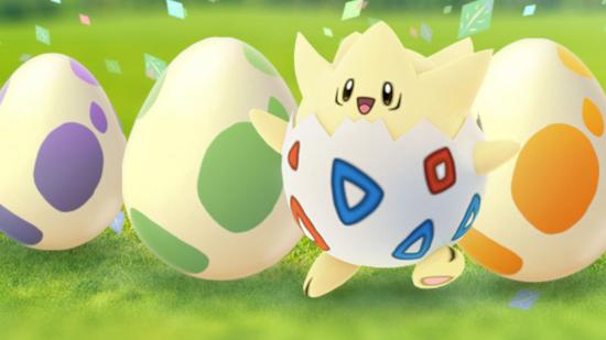 A Togepi stands next to some eggs. There's one of the three original eggs each.