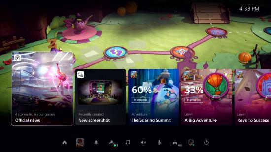 God this is a bloody gorgeous UI for the PS5 isn't it? It has nicely laid out cards showing the latest updates, and a bar at the bottom for the most important controls.