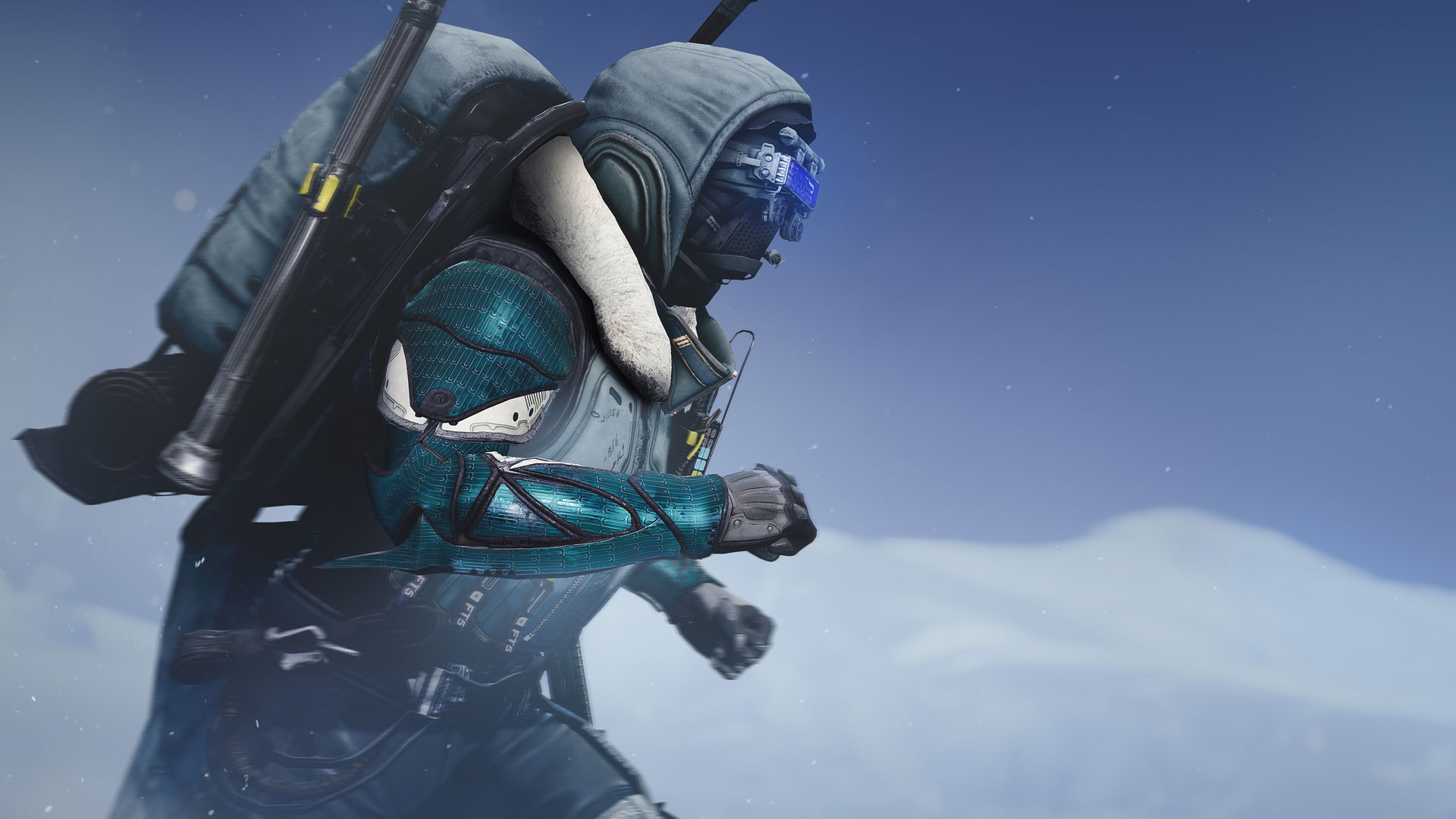 Destiny 2 Beyond Light Exotic armor: A Hunter running through a snowy environment with Athrys's Embrace.