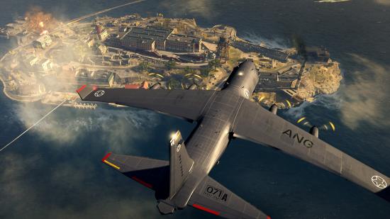A plane flies over Rebirth Island in Warzone