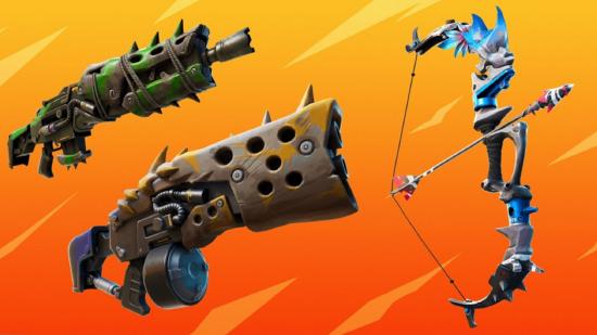 Makeshift weapons in Fortnite against an orange background