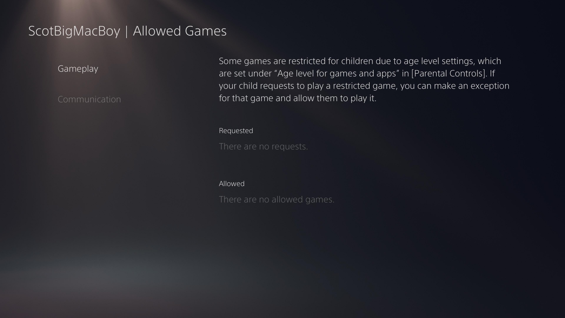 PS5 parental controls: The 'allowed games' menu of the parental controls settings.