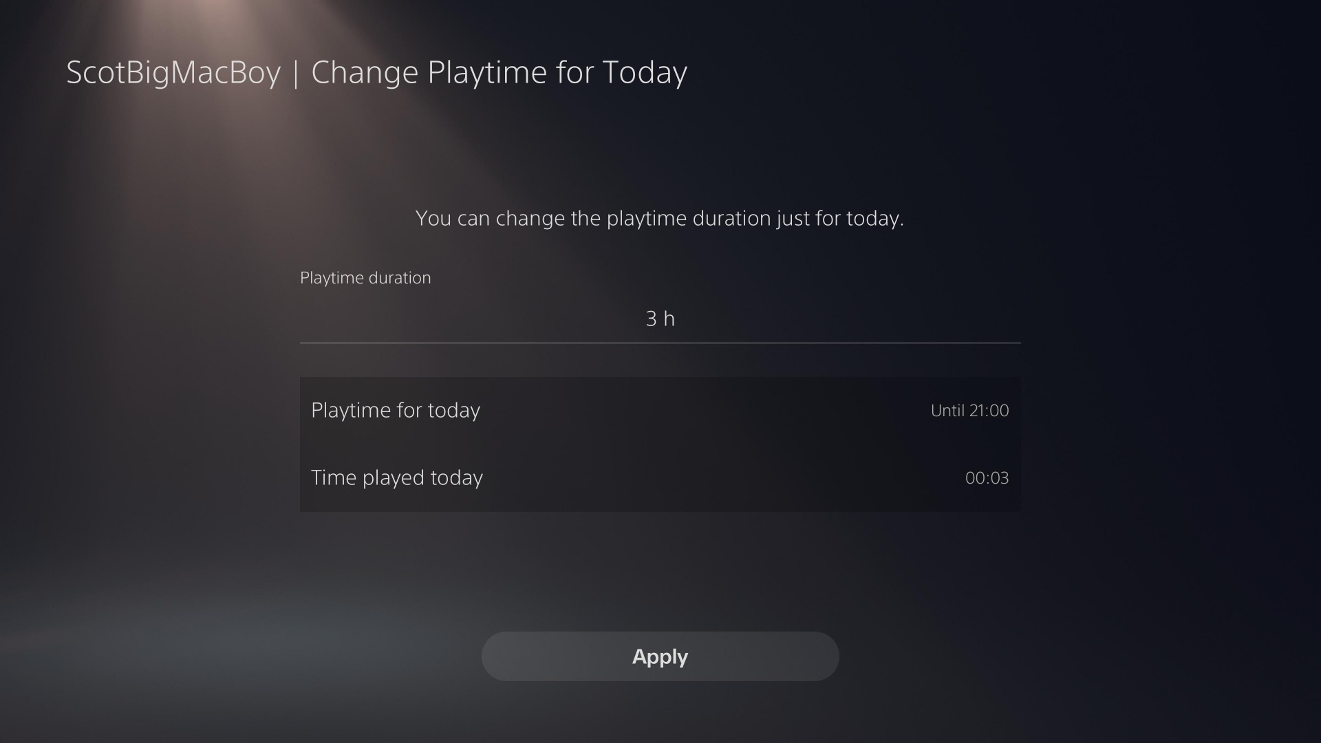 PS5 parental controls: The playtime settings in the parental controls menu.