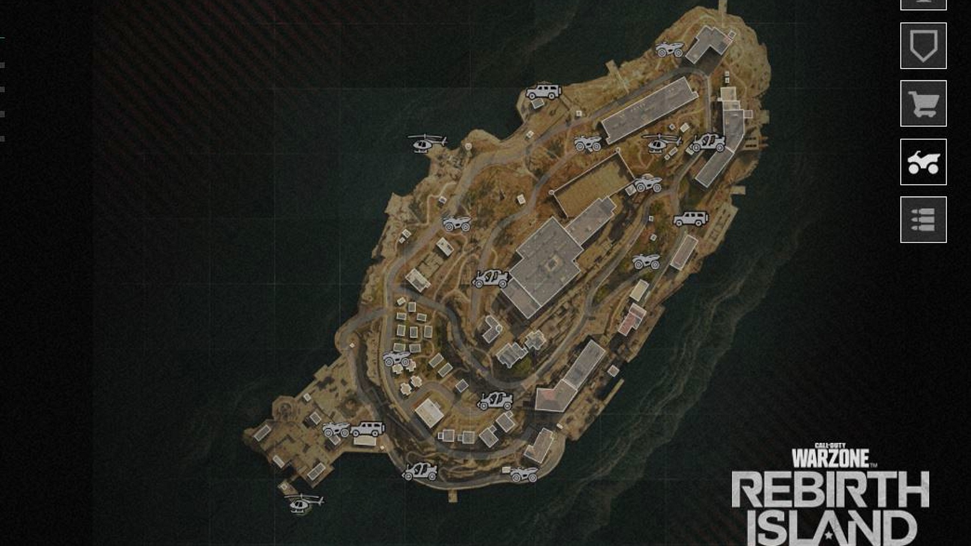 Warzone Rebirth Island: A map of Rebirth Island showing all of the vehicle spawns.