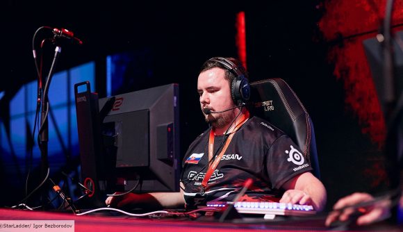 Counter-Strike pro Guardian sat at a gaming PC competing for FaZe Clan