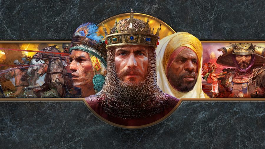 A depiction of historical characters as the cover art for Age of Empires II: Definitive Edition