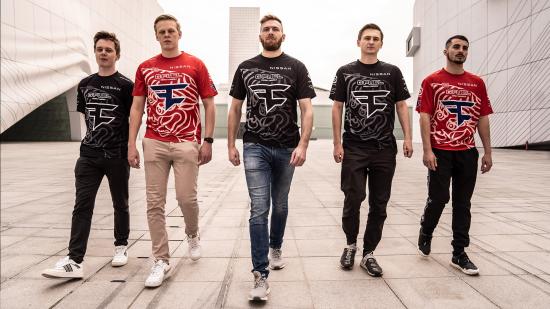 The FaZe Clan PUBG PGI.S team wearing a limited edition red and black jersey