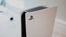 A close up of the side of a PS5 console