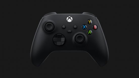A black Xbox Series controller against a black background