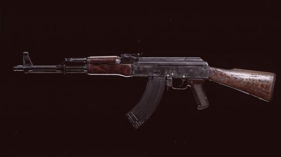 AK-47 WARZONE LOADOUT: een AK-47 op een zwarte achtergrond