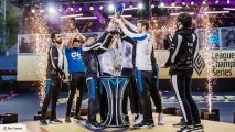 Cloud9's League of Legends team with the LCS trophy
