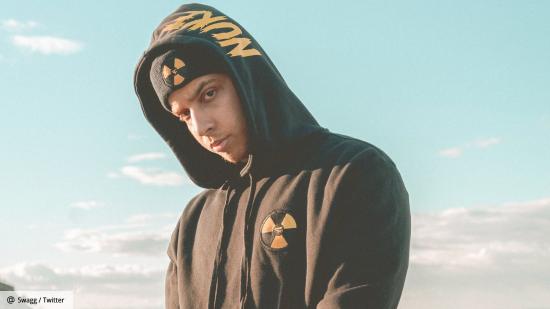 FaZe Swagg in a black hoodie with gold details