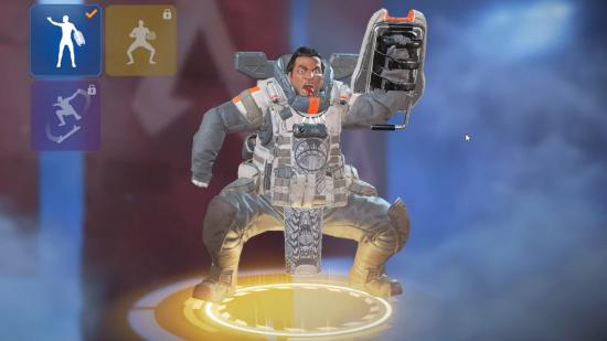 Gibraltar doing a stereotypical haka dance in the character selection screen
