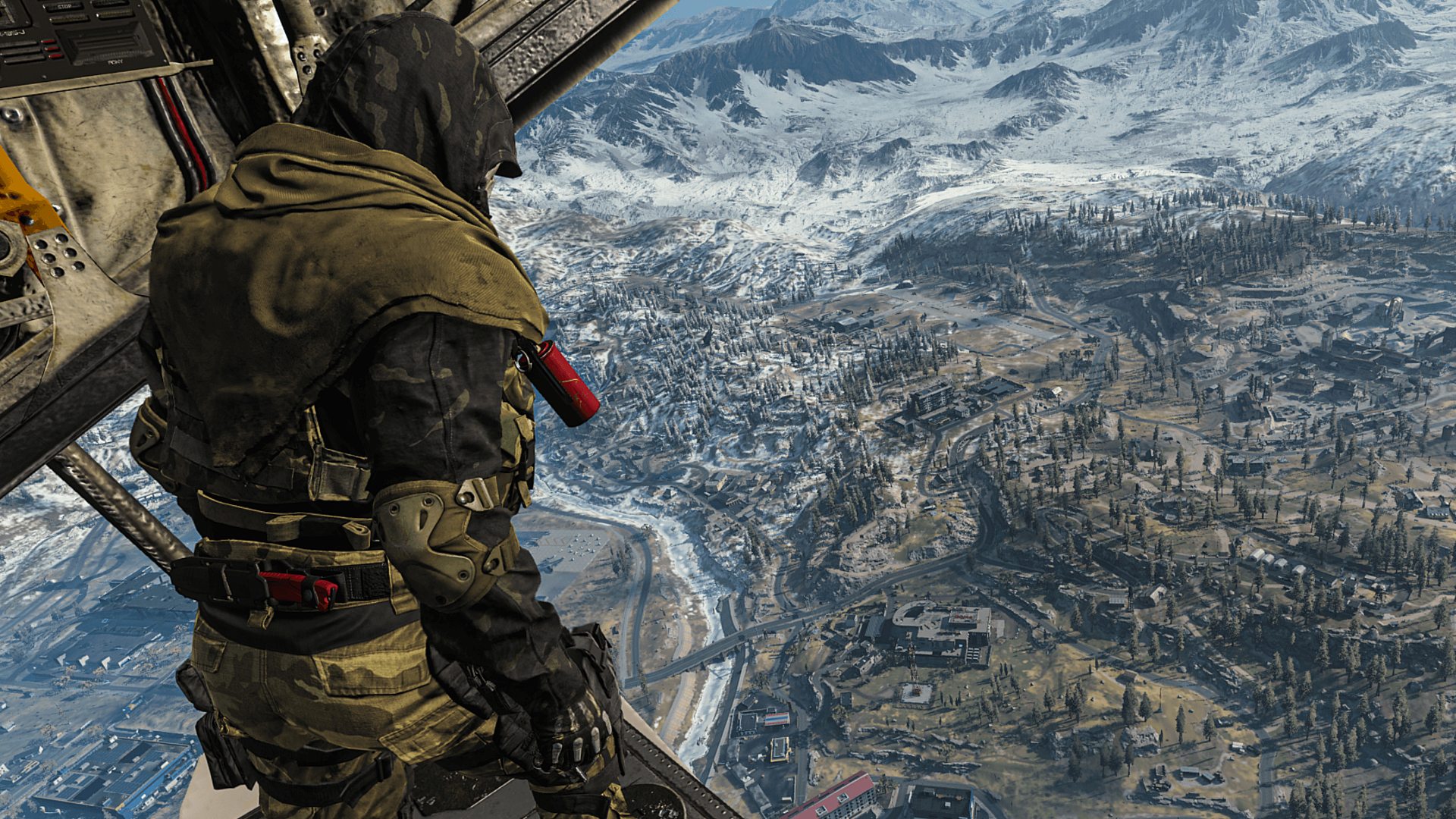 Warzone Season 3 map changes Verdansk: A single operator looks down at Verdansk from the open cargo bay door of a plane.