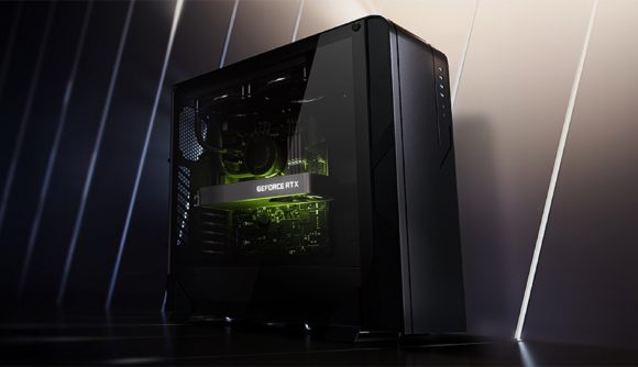 An Nvidia-powered PC, a green light glows from within