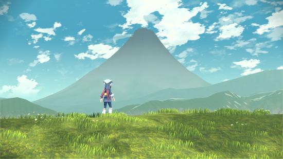 A female character looks out to the mountains