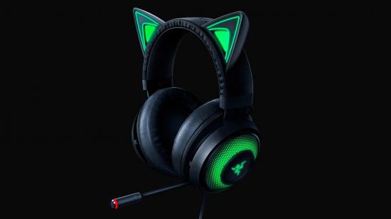 The black and green Razer Kraken Kitty gaming headset