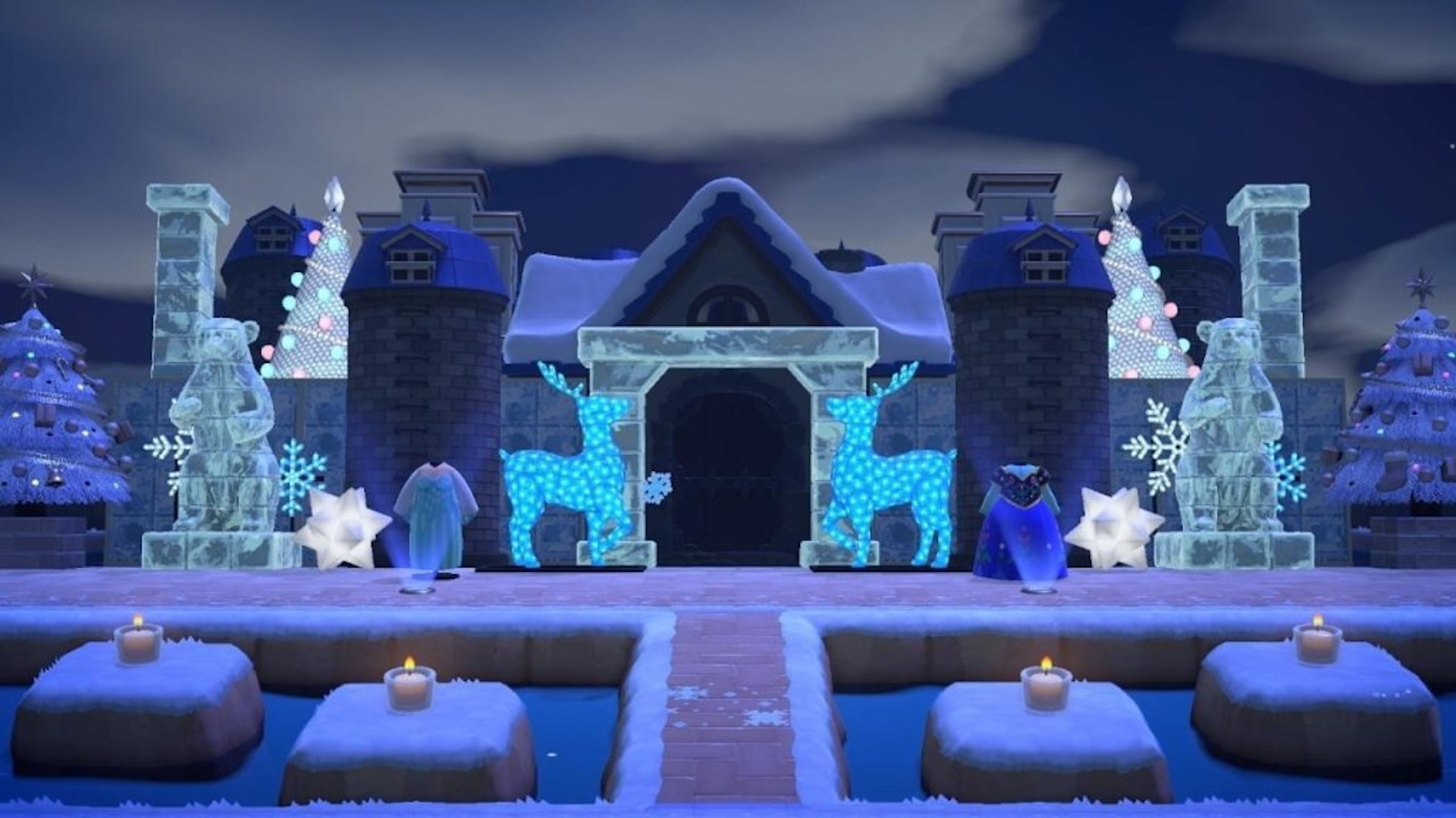 Animal Crossing New Horizons island ideas: A winter wonderland complete with ice deer in Animal Crossing.