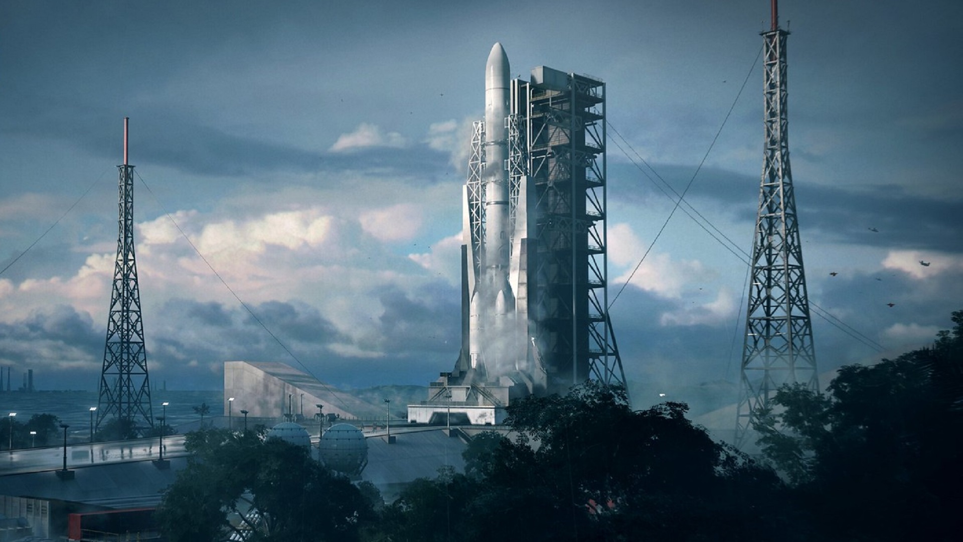 Battlefield 2042 maps: A rocket on a launch pad.