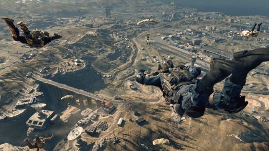 Games like Fortnite: Call of Duty: Warzone. Image shows soldiers diving into a warzone.