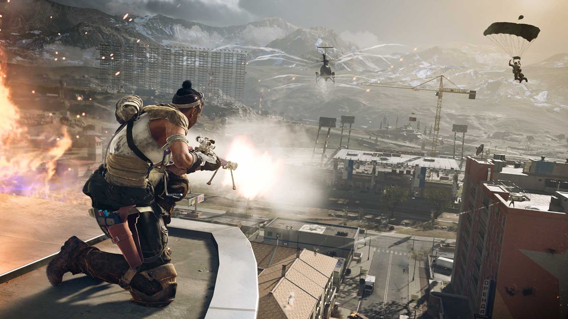 Warzone Season 4 patch Black Ops Cold War: A sniper on a rooftop looks out over the battlefield.