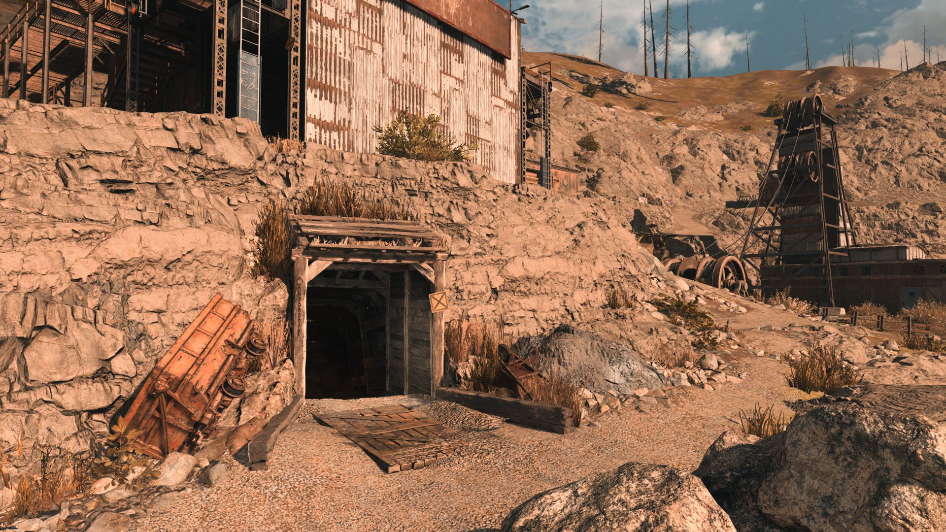 A mineshaft entrance at the Old Mine location in Warzone