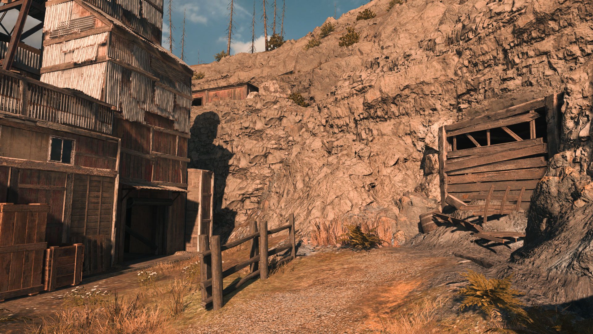 A boarded up mine entrance at the Old Mine in Warzone