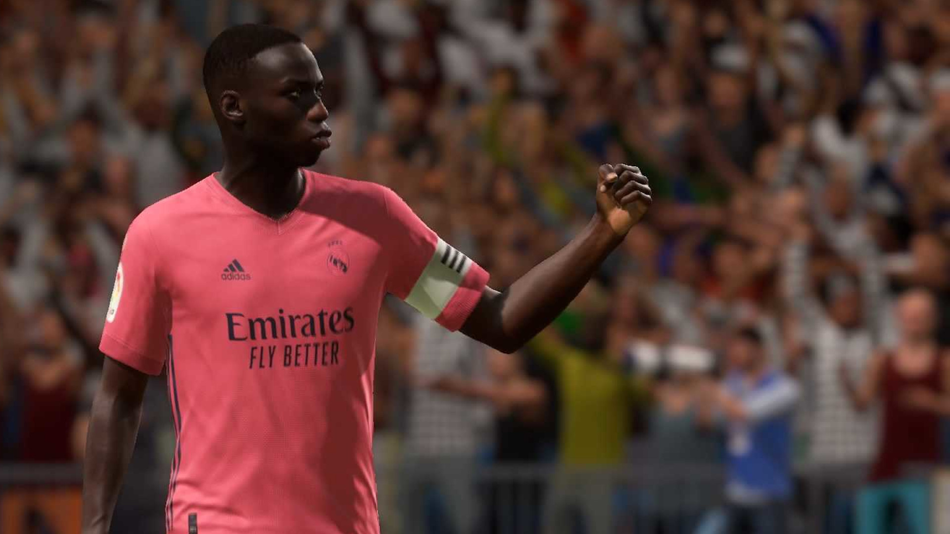 FIFA 22 best full backs: Mendy pumps his fist after scoring a goal for Real Madrid.