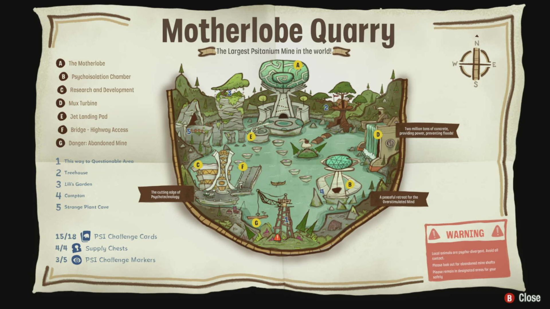 Psychonauts 2 photo mode: A map of The Quarry in Psychonauts 2 is seen.