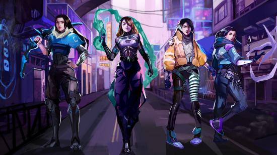 Artwork depicting four female Valorant players as Valorant agents