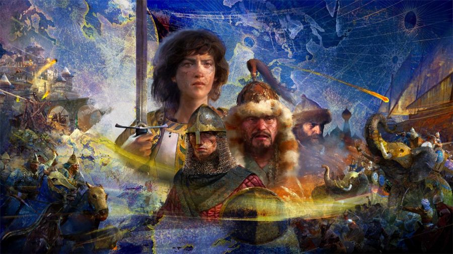 Multiple civilisations can be seen in Age of Empires 4's key art.