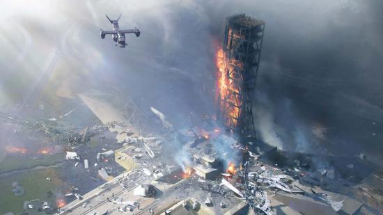 Battlefield 2042 Orbital Change - Battlefield 2042's Orbital map stands as a ruin after the rocket launch.