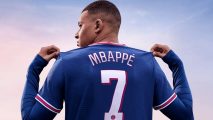 FIFA 22 Career Mode potential: Mbappe grabs the shoulders of his shirt