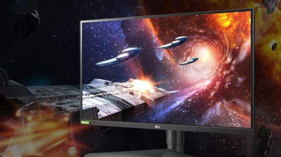 An LG gaming monitor showing a space scene