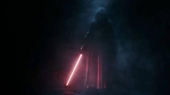 A shadowy figure can be seen with a ligthsaber.