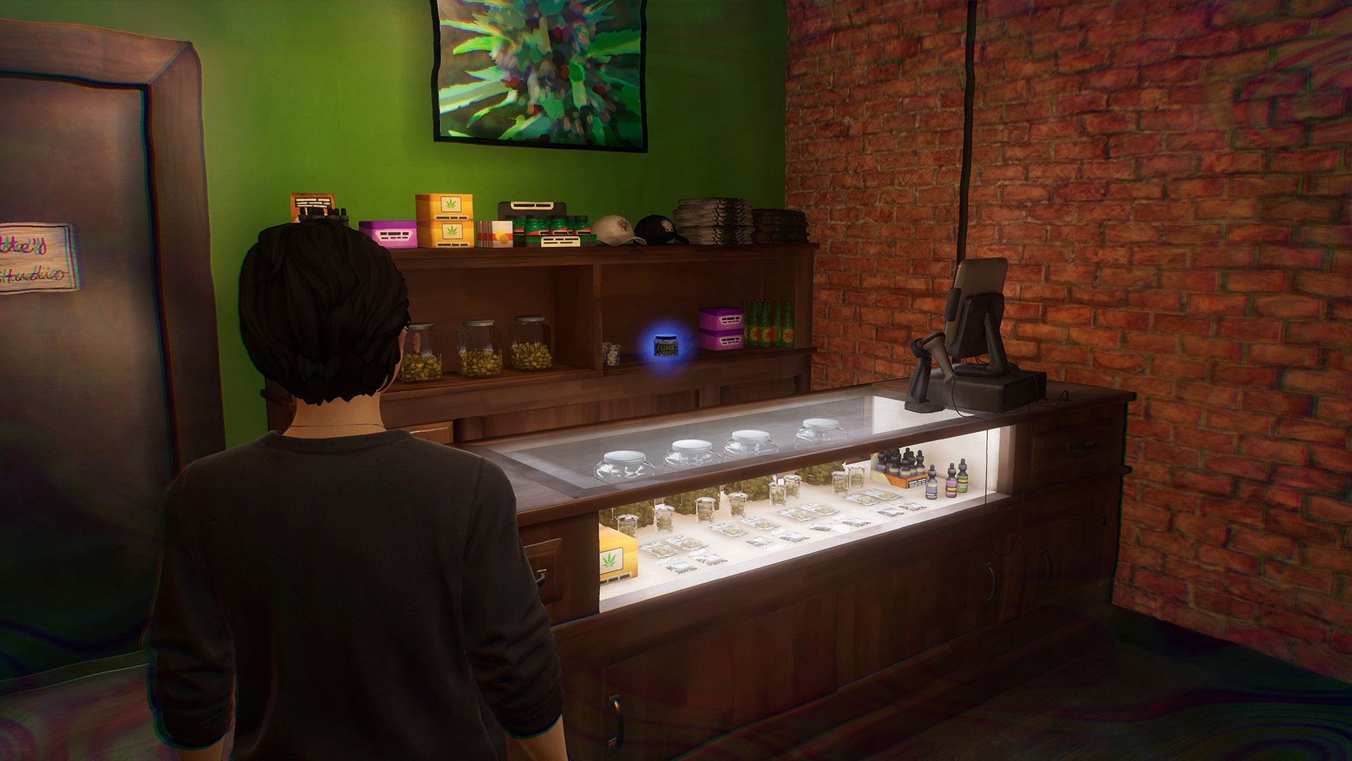 Life is Strange True Colors memory locations: Alex looking at the shelves in a shop.
