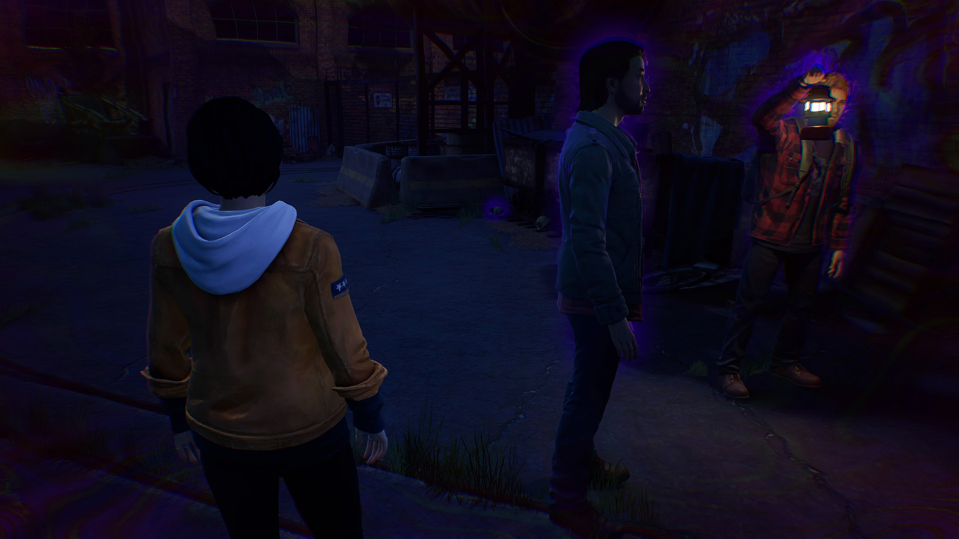 Life is Strange True Colors memory locations: Alex standing next to two glowing people at night.