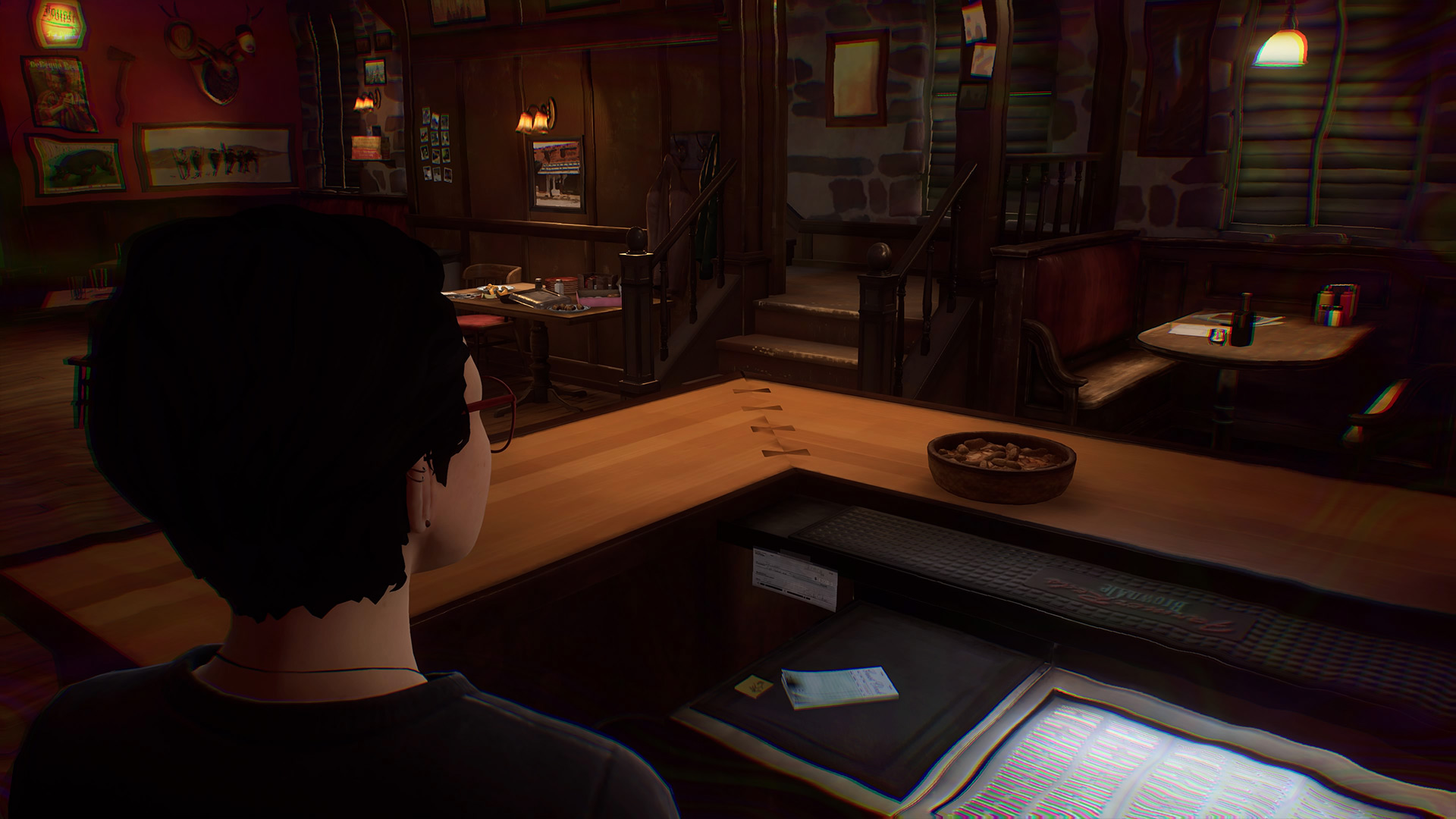Life is Strange True Colors memory locations: Alex behind the bar in a diner.