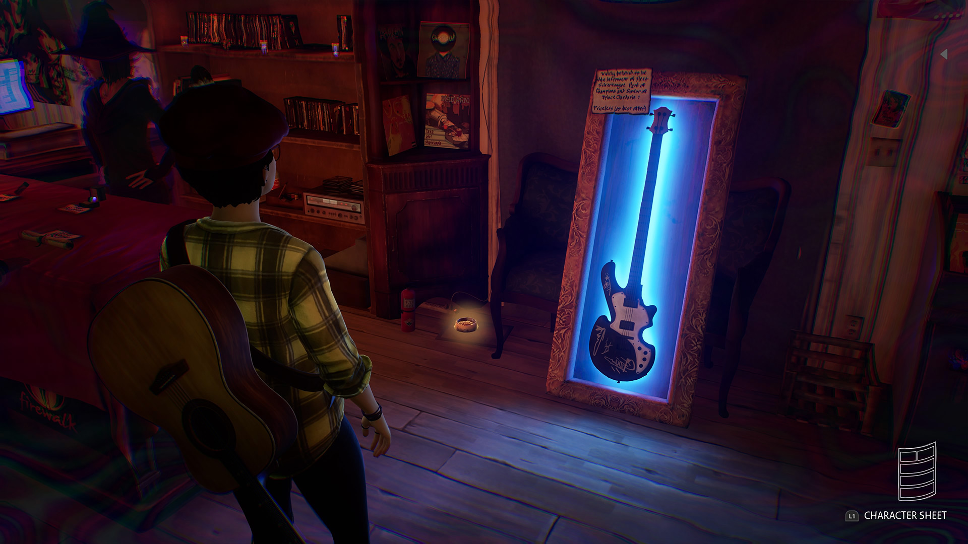 Life is Strange True Colors memory locations: Alex looking at a glowing electric guitar.
