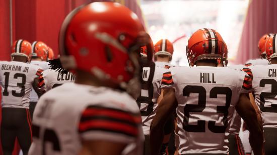 The Cleveland Browns players walk out of the tunnel
