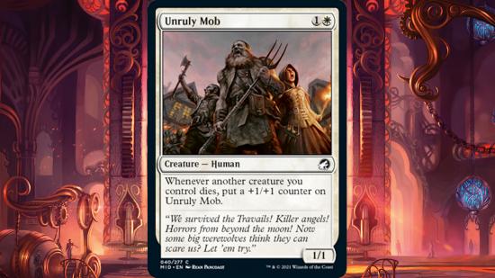An unruly mob charge through the streets in this Magic card