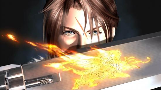 The main character from Final Fantasy 8 can be seen in the game's key art holding a sword in front of her.