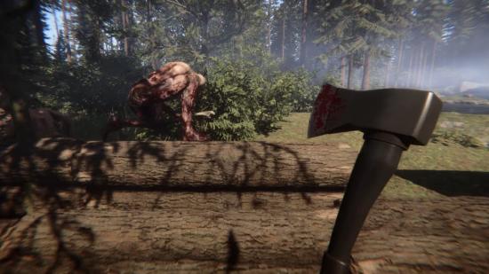 The player can be seen wielding an axe at an enemy.