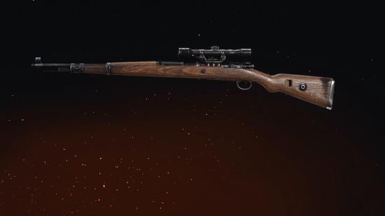 A side profile of a Kar98k sniper rifle in Call of Duty Vanguard, set against a black backdrop